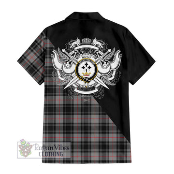 Moffat Tartan Short Sleeve Button Shirt with Family Crest and Military Logo Style