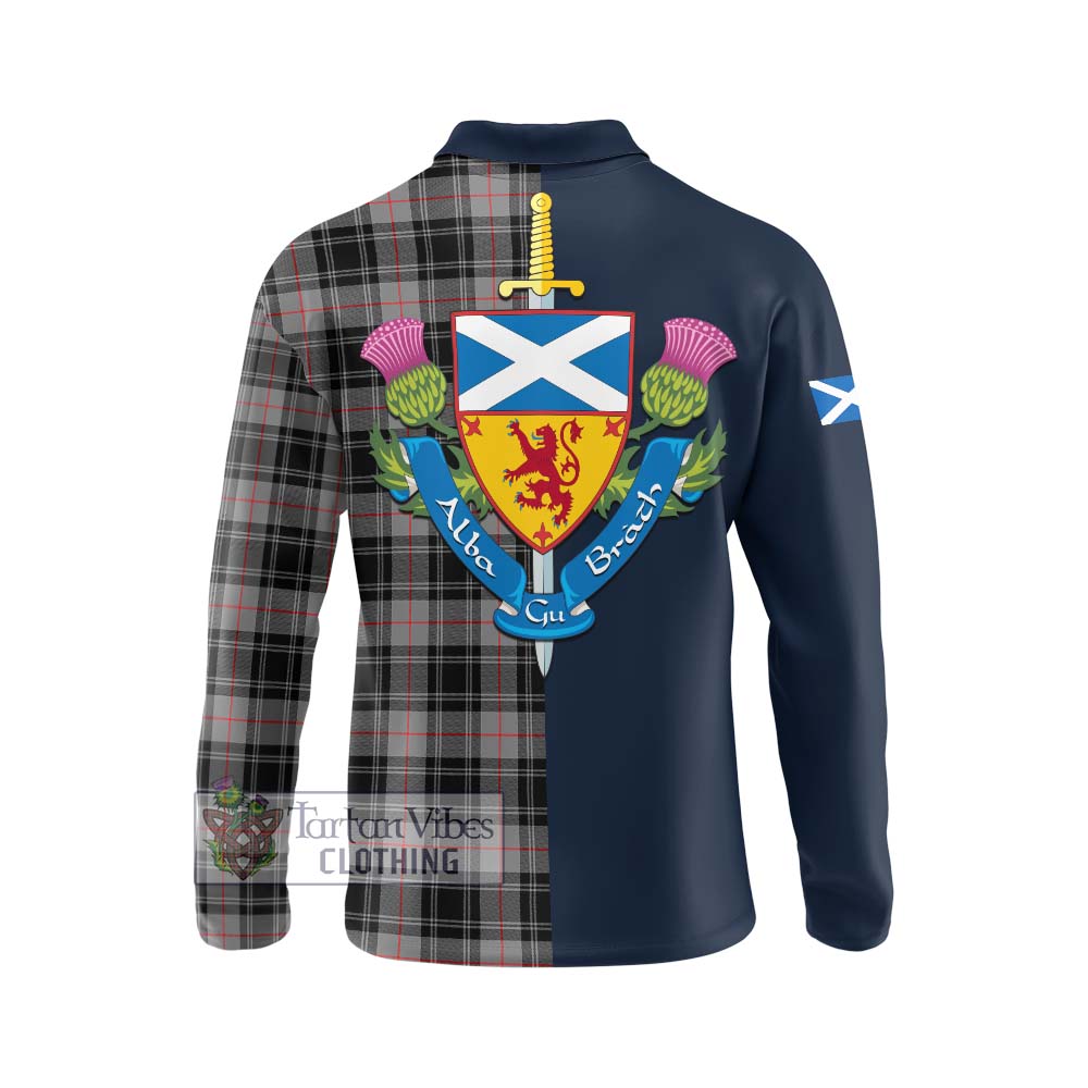 Moffat Tartan Long Sleeve Polo Shirt Alba with Scottish Lion Royal Arm Half Style - Tartan Vibes Clothing
