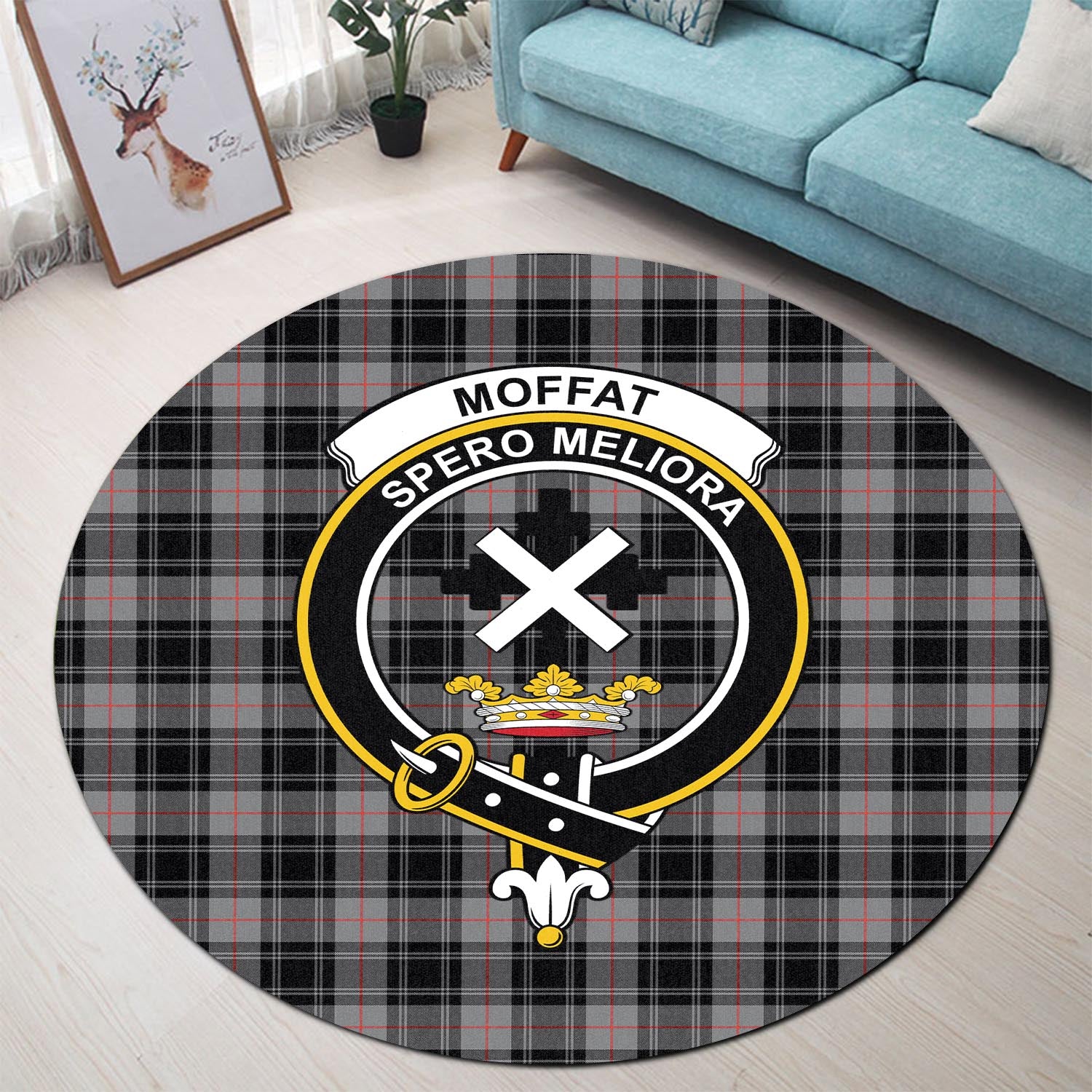 moffat-modern-tartan-round-rug-with-family-crest