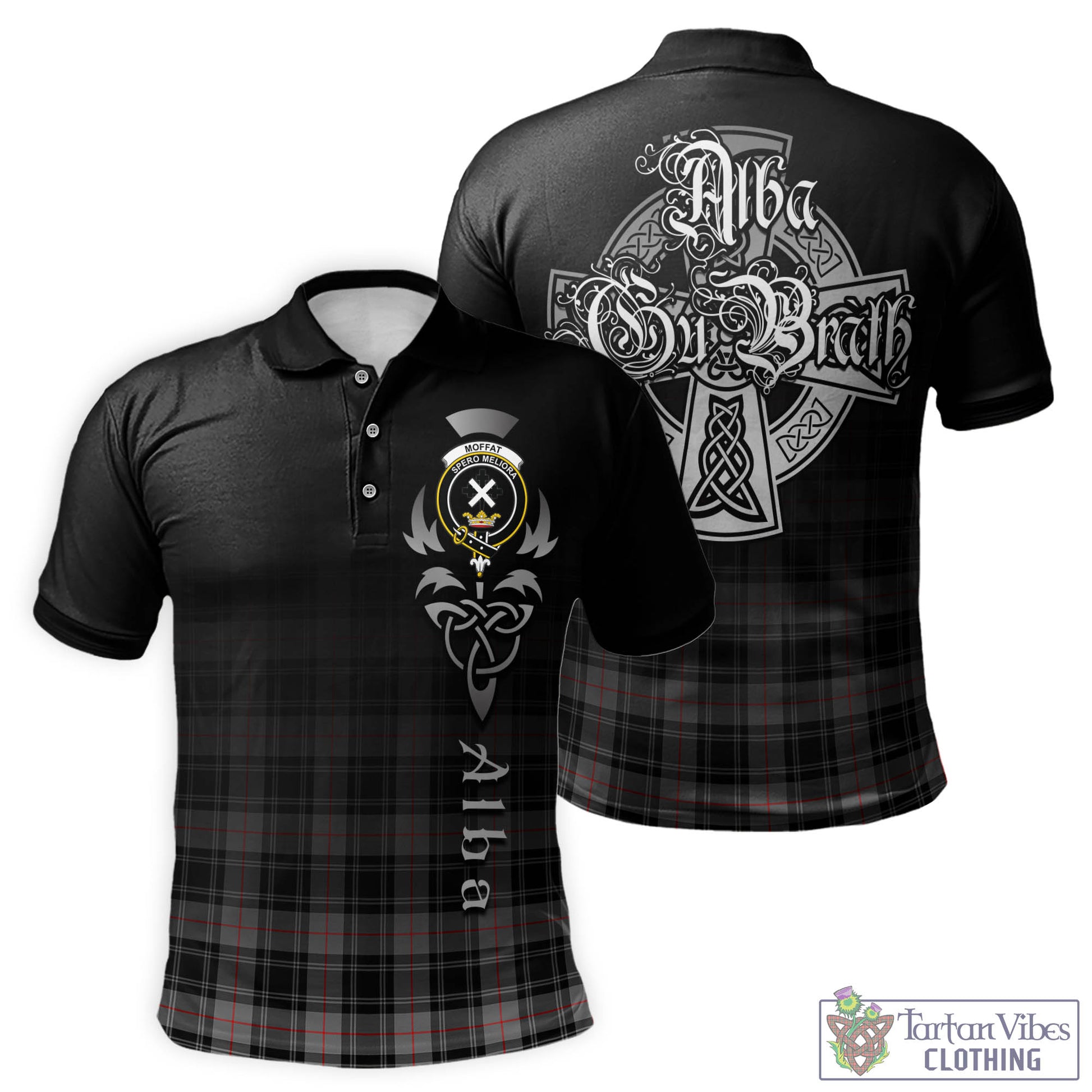 Tartan Vibes Clothing Moffat Modern Tartan Polo Shirt Featuring Alba Gu Brath Family Crest Celtic Inspired