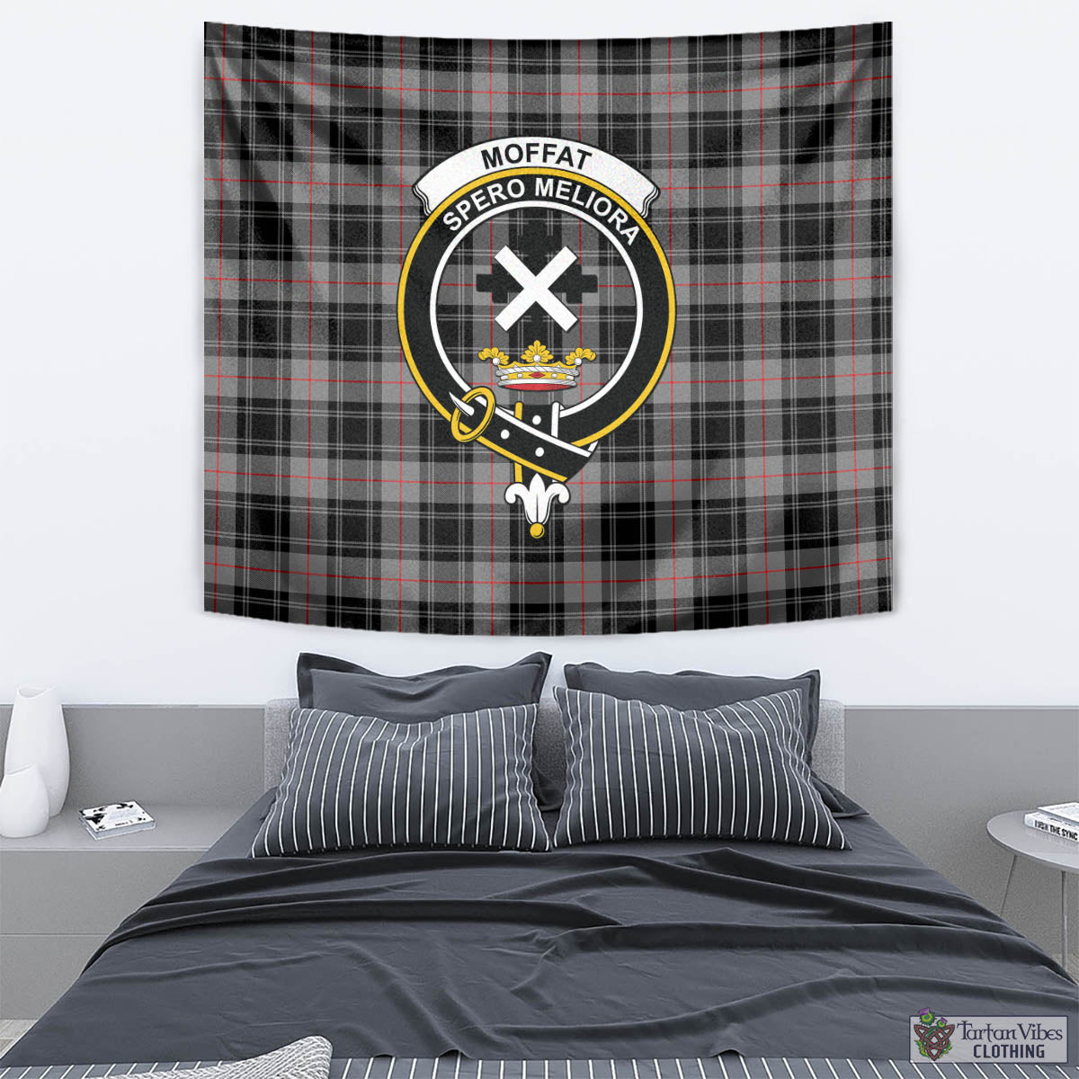 Tartan Vibes Clothing Moffat Modern Tartan Tapestry Wall Hanging and Home Decor for Room with Family Crest