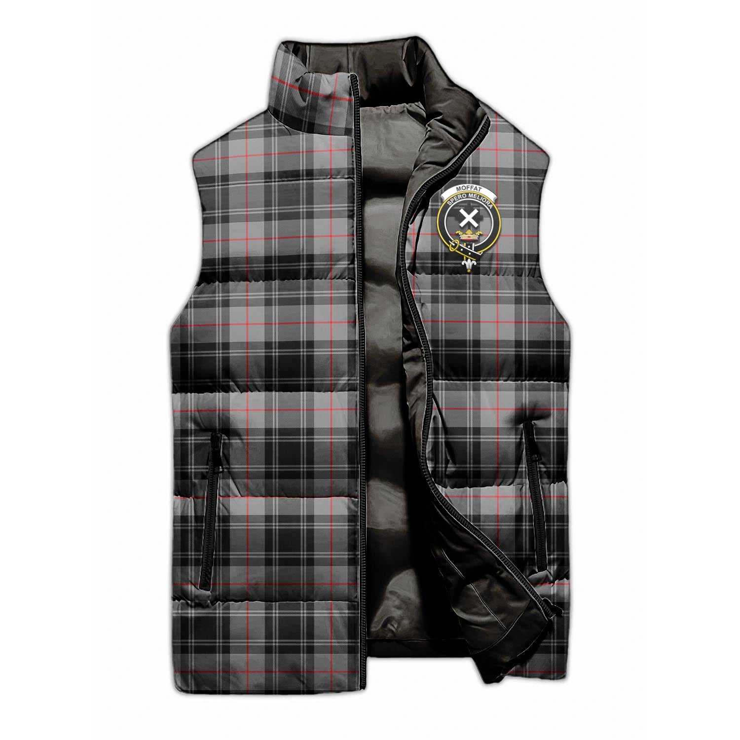 Moffat Modern Tartan Sleeveless Puffer Jacket with Family Crest - Tartanvibesclothing