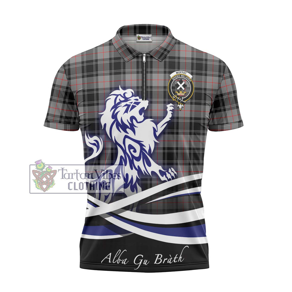 Moffat Tartan Zipper Polo Shirt with Alba Gu Brath Regal Lion Emblem - Tartanvibesclothing Shop