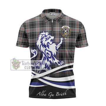 Moffat Tartan Zipper Polo Shirt with Alba Gu Brath Regal Lion Emblem