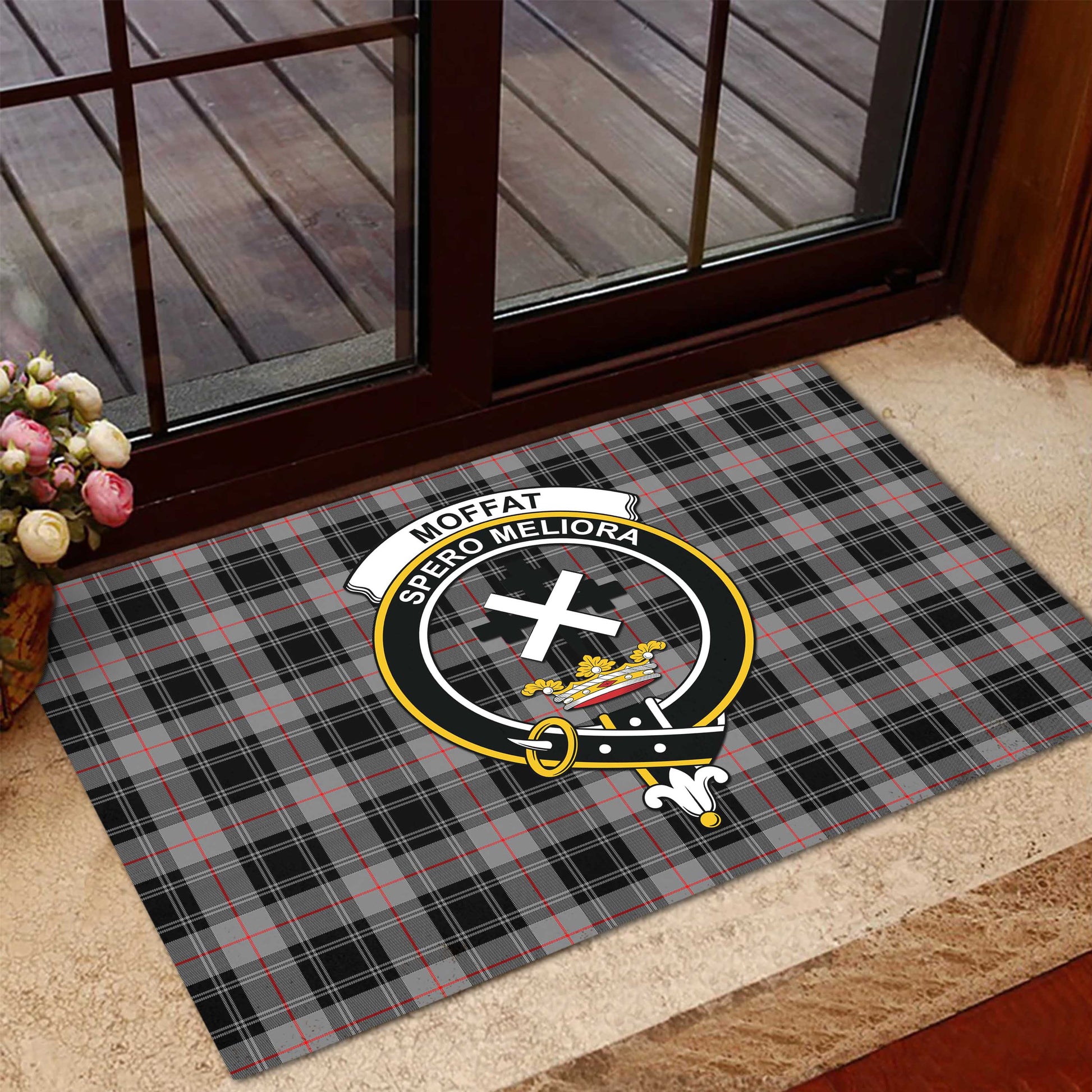 Moffat Modern Tartan Door Mat with Family Crest - Tartanvibesclothing