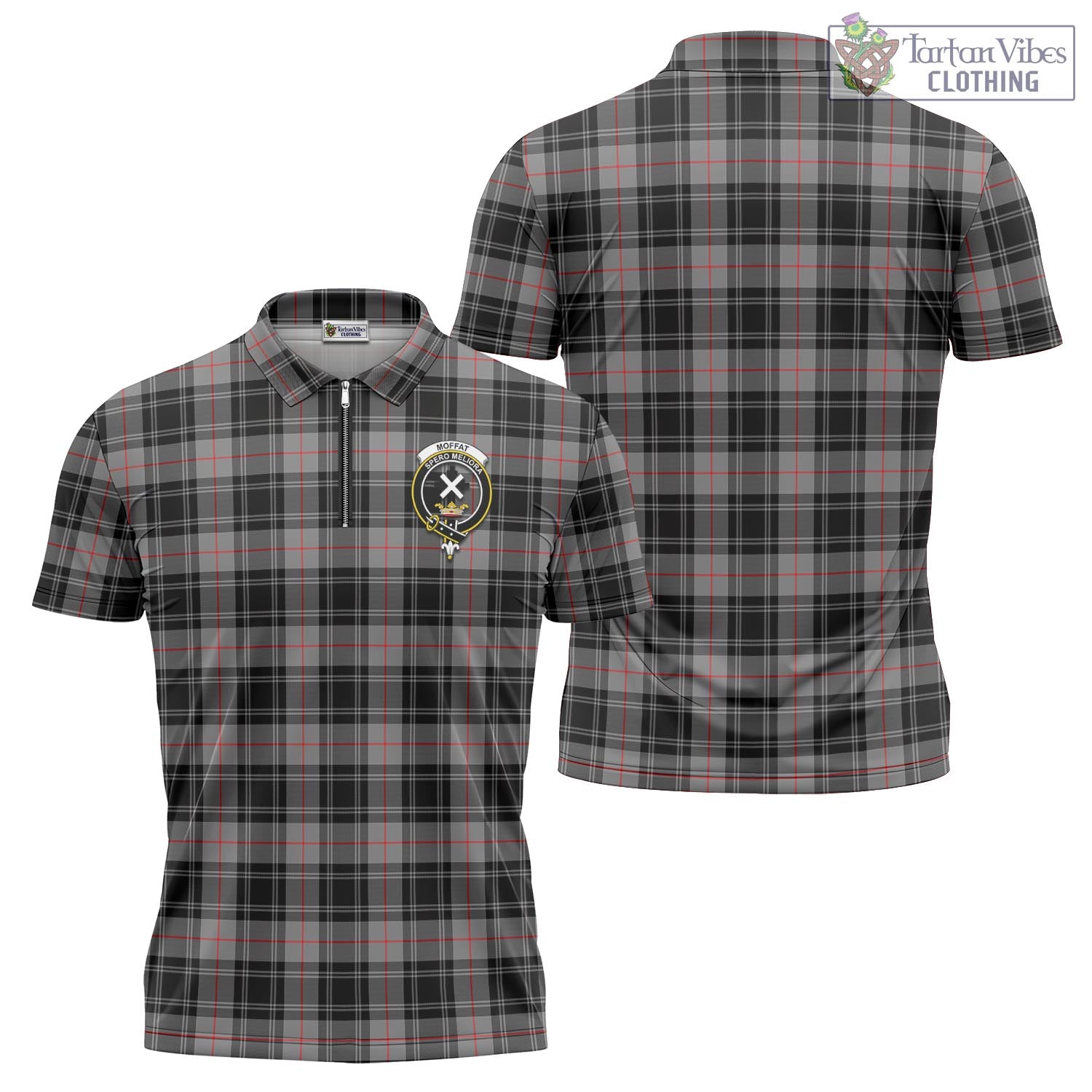 Tartan Vibes Clothing Moffat Modern Tartan Zipper Polo Shirt with Family Crest