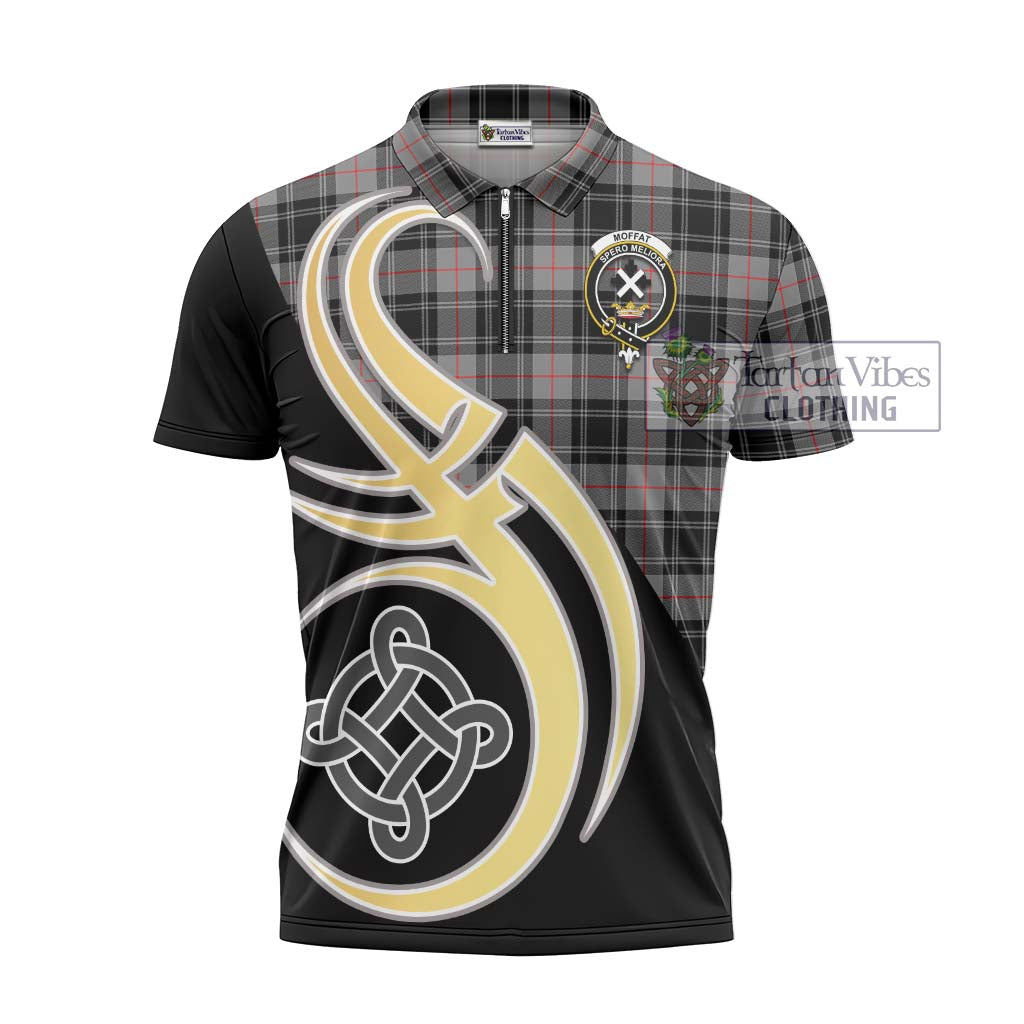 Tartan Vibes Clothing Moffat Modern Tartan Zipper Polo Shirt with Family Crest and Celtic Symbol Style