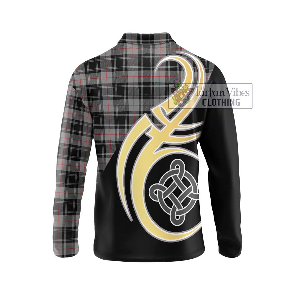 Moffat Tartan Long Sleeve Polo Shirt with Family Crest and Celtic Symbol Style - Tartan Vibes Clothing