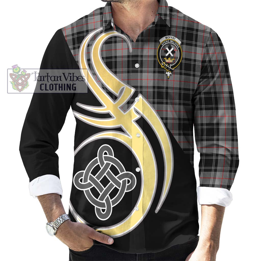 Moffat Tartan Long Sleeve Button Shirt with Family Crest and Celtic Symbol Style - Tartan Vibes Clothing