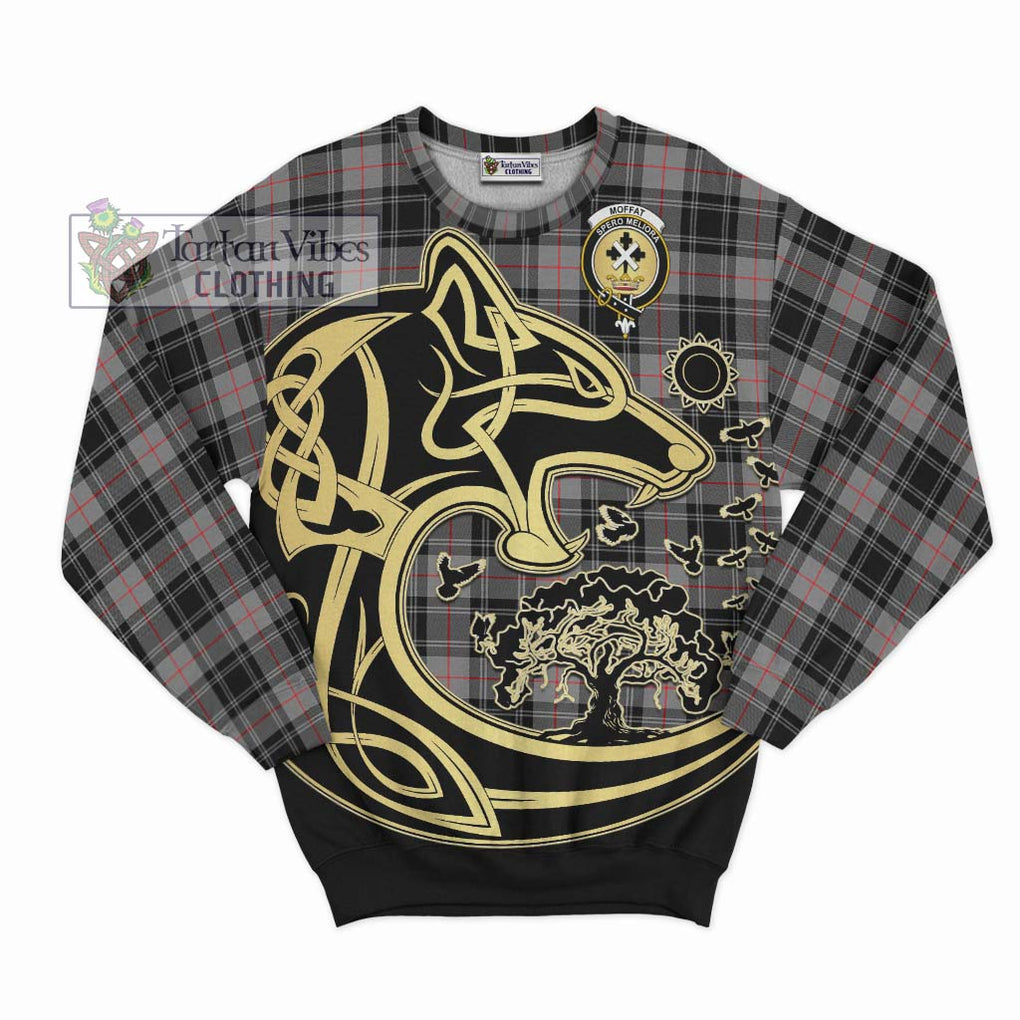 Moffat Tartan Sweatshirt with Family Crest Celtic Wolf Style - Tartan Vibes Clothing