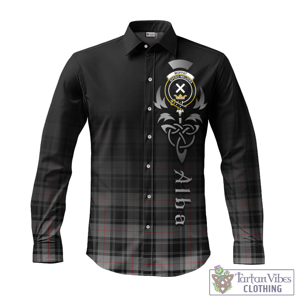 Tartan Vibes Clothing Moffat Modern Tartan Long Sleeve Button Up Featuring Alba Gu Brath Family Crest Celtic Inspired