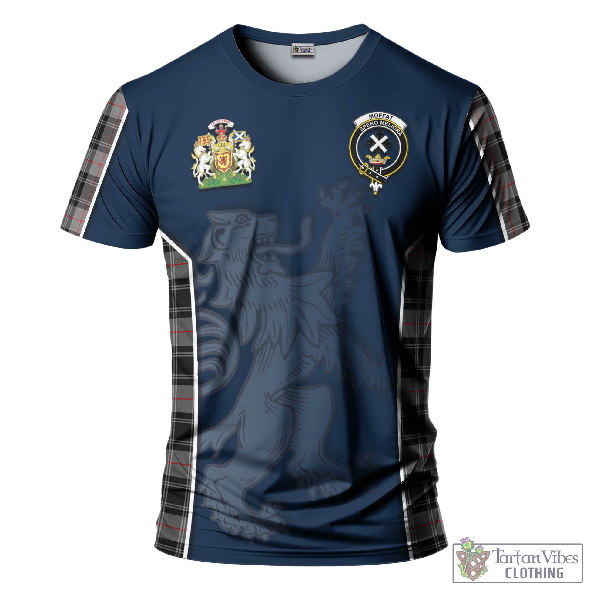 Tartan Vibes Clothing Moffat Modern Tartan T-Shirt with Family Crest and Lion Rampant Vibes Sport Style