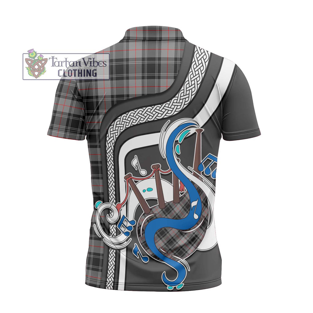 Moffat Tartan Zipper Polo Shirt with Epic Bagpipe Style - Tartanvibesclothing Shop