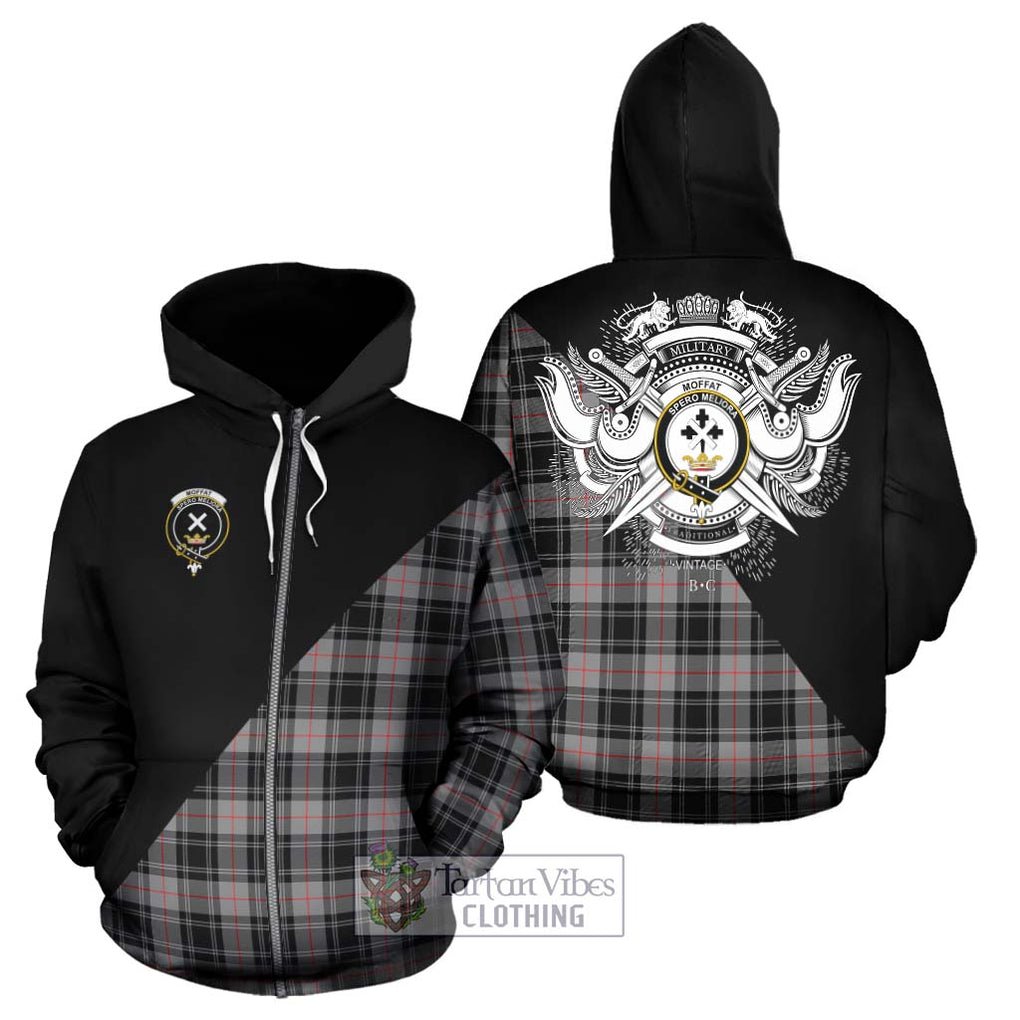 Moffat Tartan Hoodie with Family Crest and Military Logo Style - Tartanvibesclothing Shop