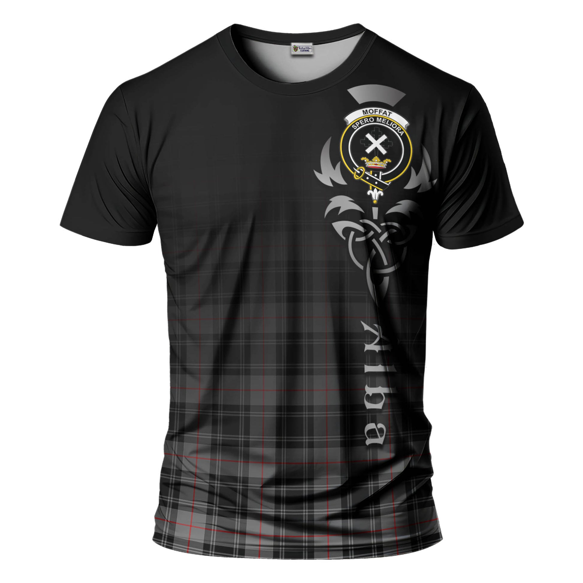 Tartan Vibes Clothing Moffat Modern Tartan T-Shirt Featuring Alba Gu Brath Family Crest Celtic Inspired