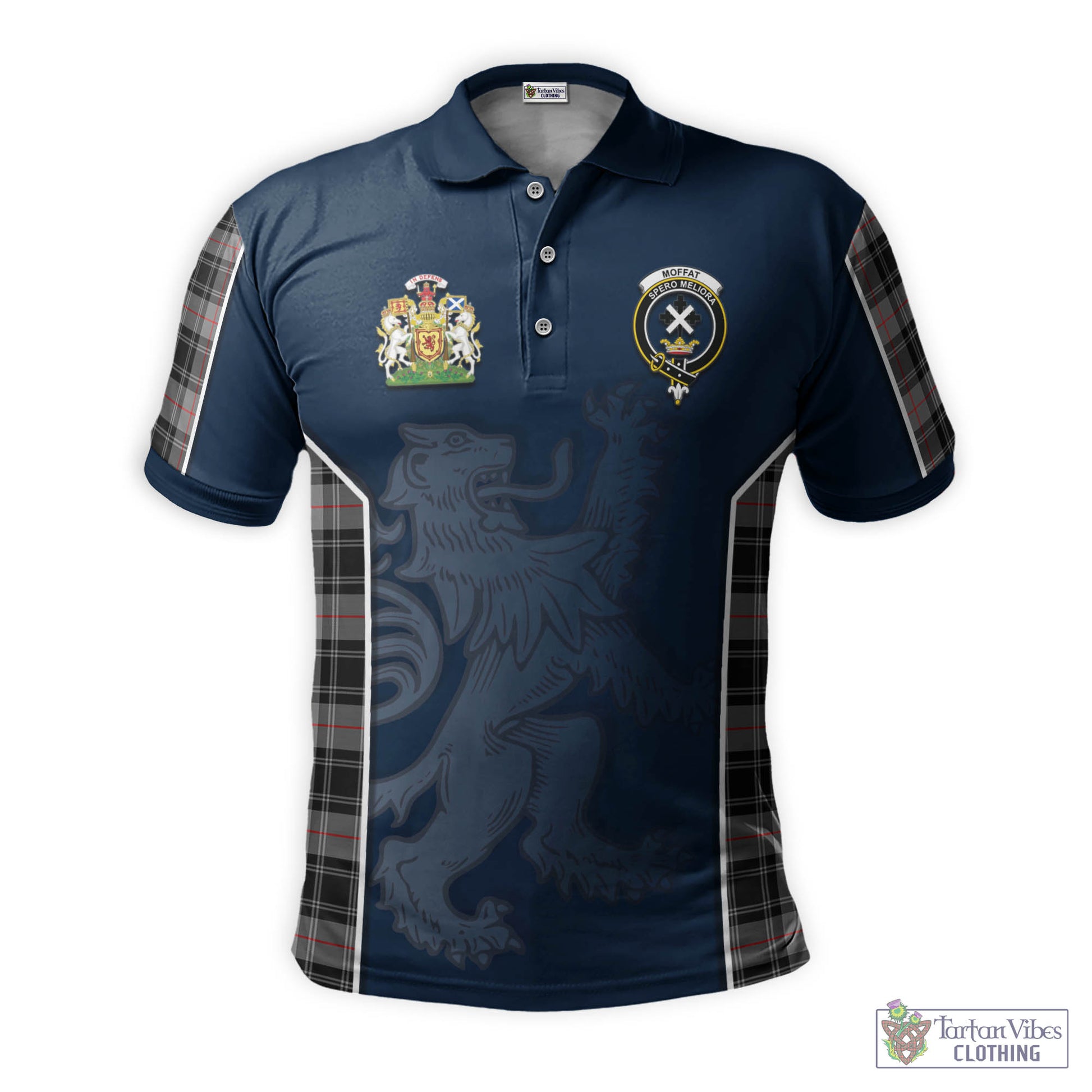 Tartan Vibes Clothing Moffat Modern Tartan Men's Polo Shirt with Family Crest and Lion Rampant Vibes Sport Style