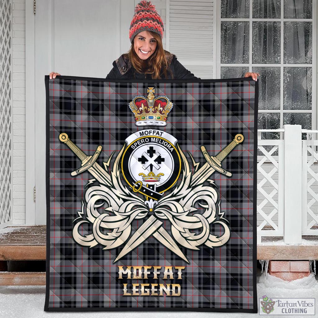 Tartan Vibes Clothing Moffat Modern Tartan Quilt with Clan Crest and the Golden Sword of Courageous Legacy