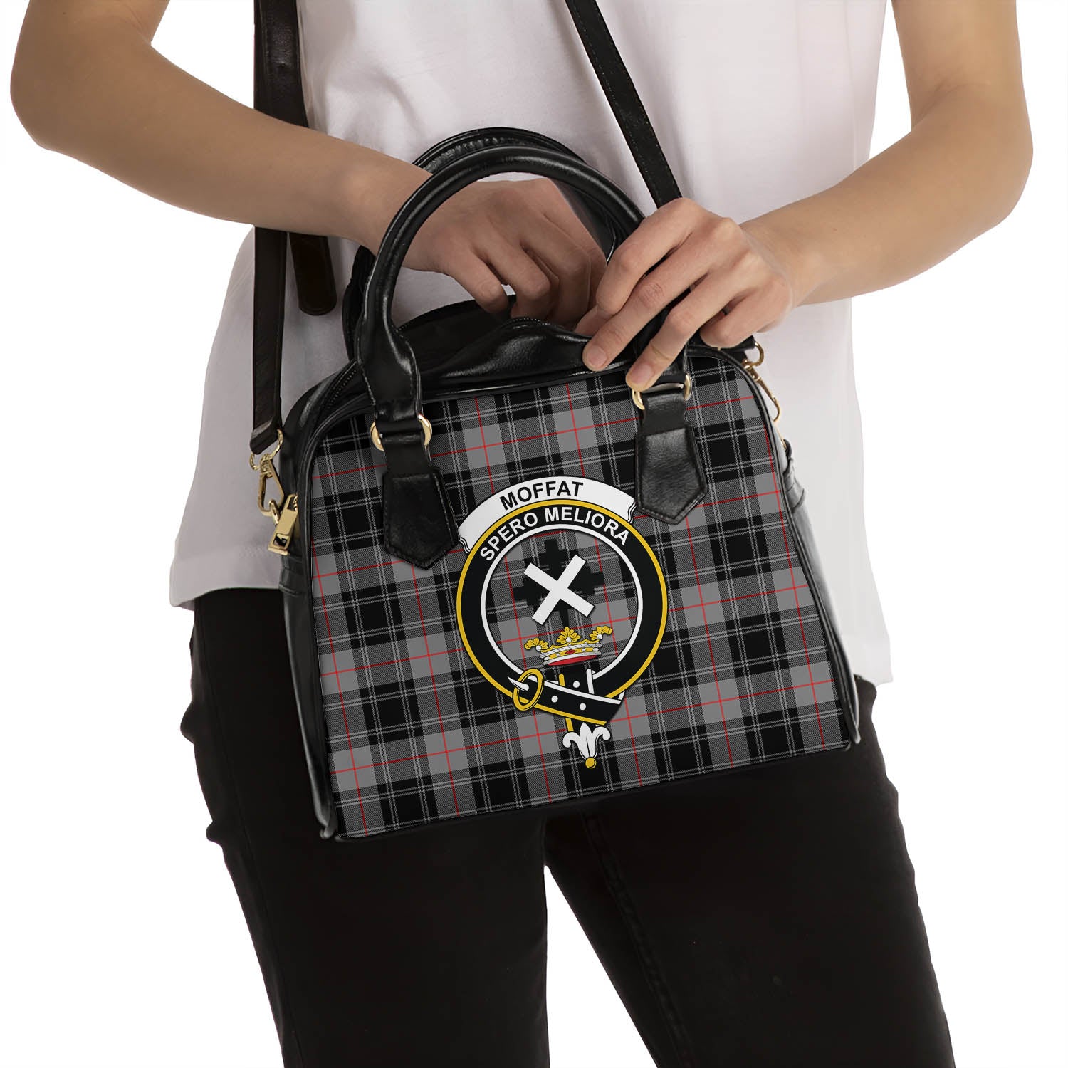 Moffat Modern Tartan Shoulder Handbags with Family Crest - Tartanvibesclothing