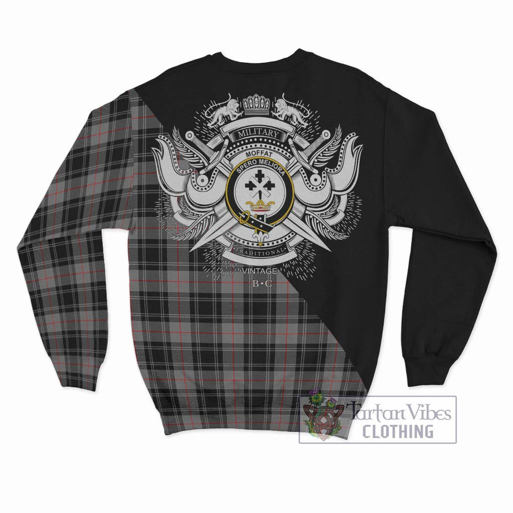 Moffat Tartan Sweatshirt with Family Crest and Military Logo Style - Tartanvibesclothing Shop