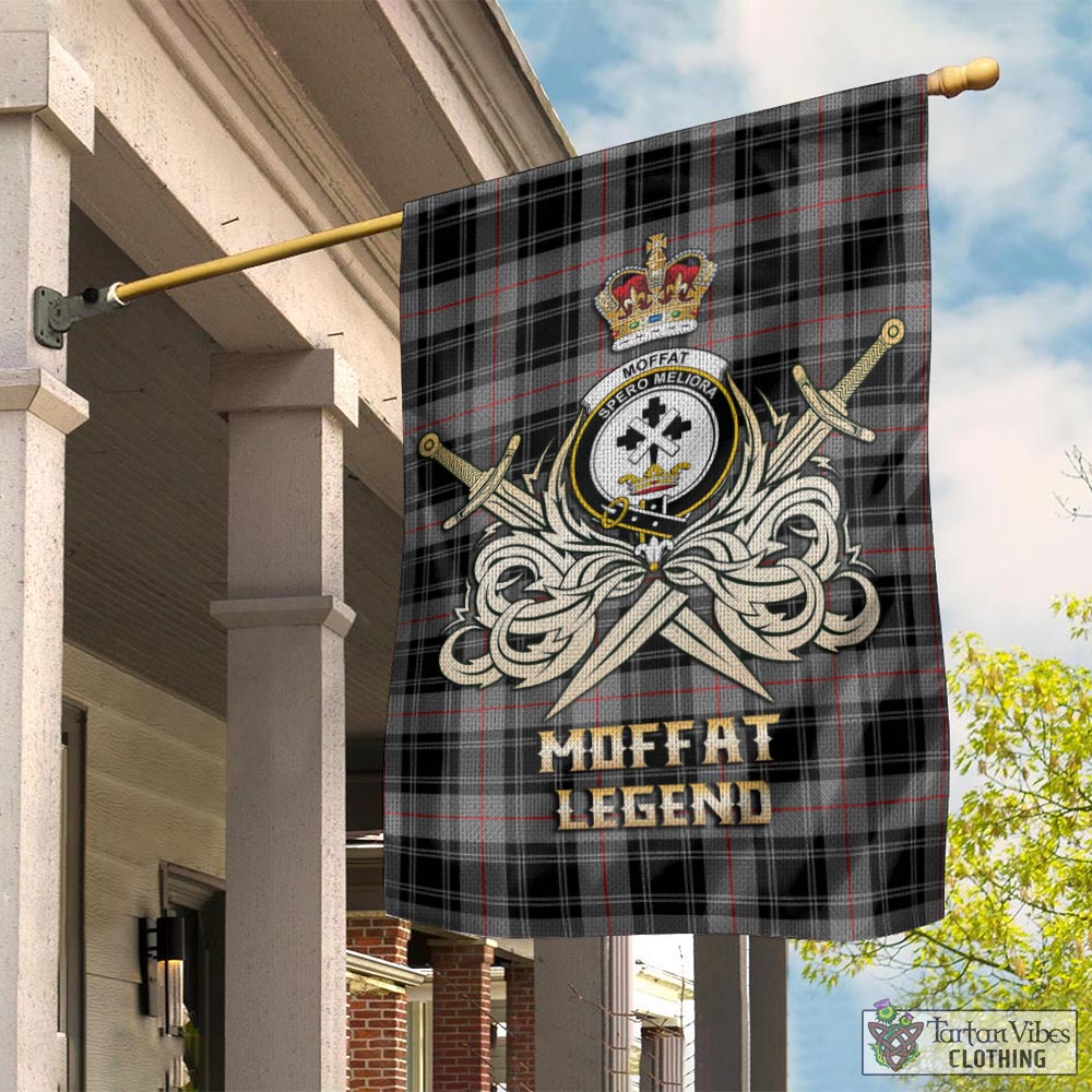 Tartan Vibes Clothing Moffat Modern Tartan Flag with Clan Crest and the Golden Sword of Courageous Legacy