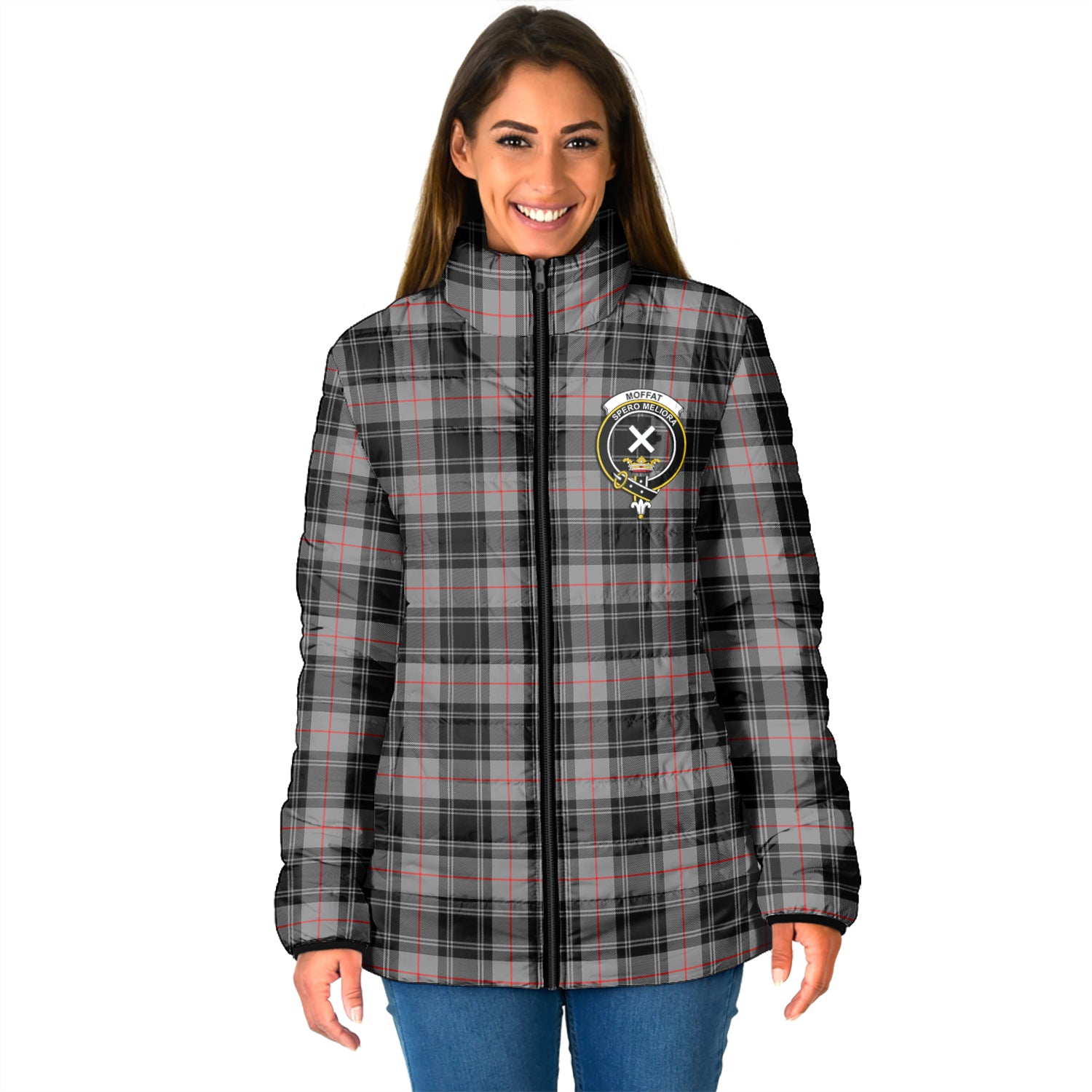 Moffat Tartan Padded Jacket with Family Crest - Tartan Vibes Clothing