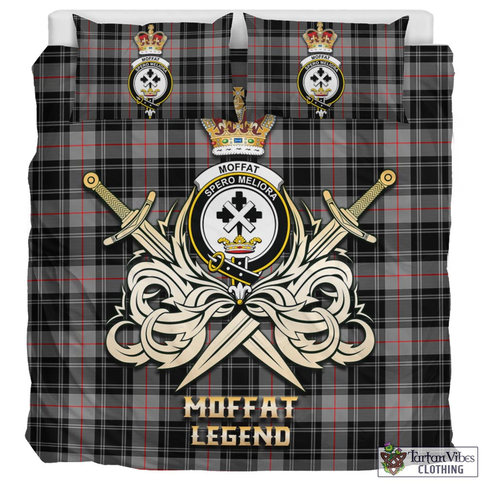 Tartan Vibes Clothing Moffat Modern Tartan Bedding Set with Clan Crest and the Golden Sword of Courageous Legacy