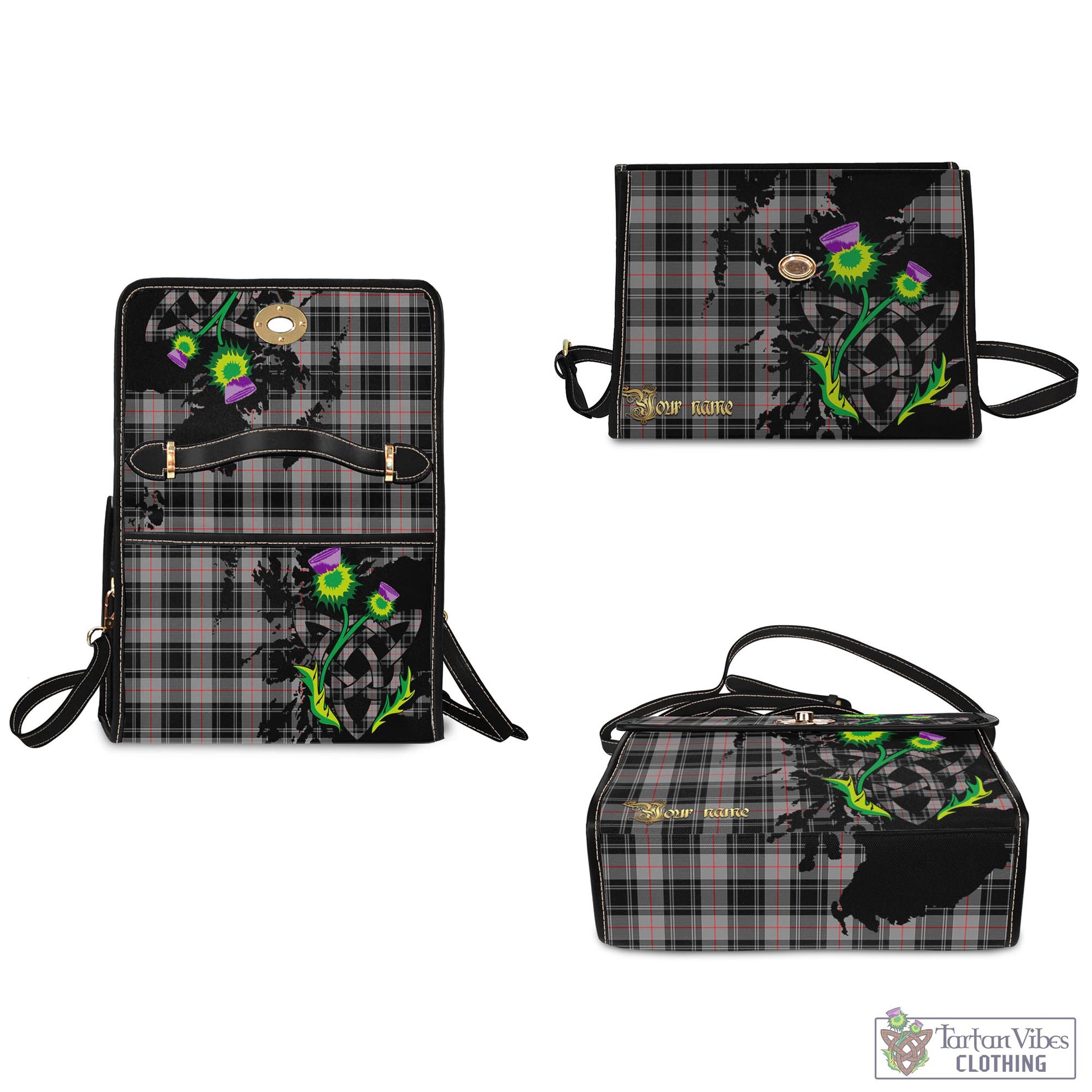 Tartan Vibes Clothing Moffat Modern Tartan Waterproof Canvas Bag with Scotland Map and Thistle Celtic Accents