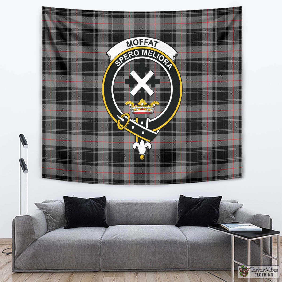 Tartan Vibes Clothing Moffat Modern Tartan Tapestry Wall Hanging and Home Decor for Room with Family Crest