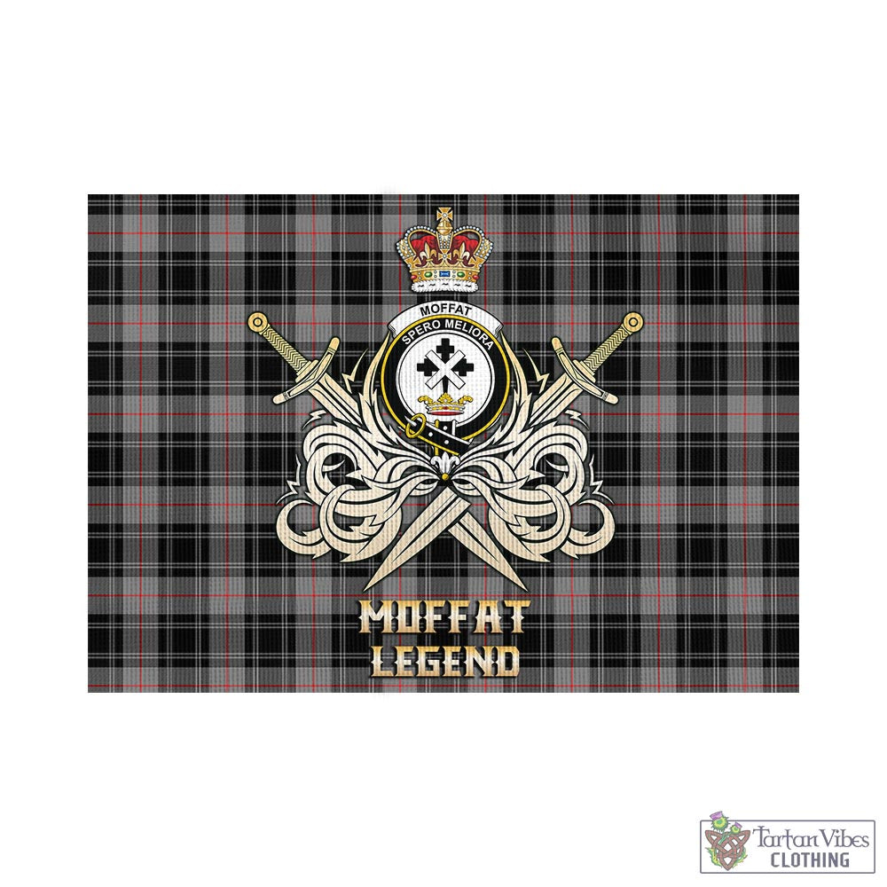 Tartan Vibes Clothing Moffat Modern Tartan Flag with Clan Crest and the Golden Sword of Courageous Legacy