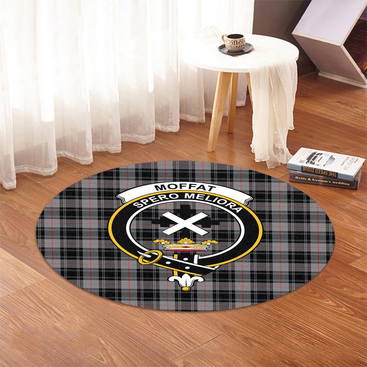 moffat-modern-tartan-round-rug-with-family-crest