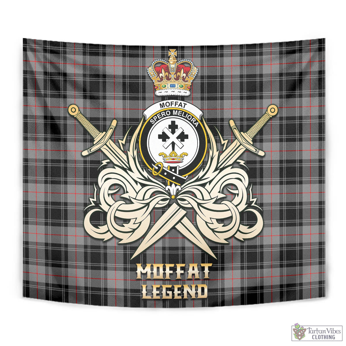 Tartan Vibes Clothing Moffat Modern Tartan Tapestry with Clan Crest and the Golden Sword of Courageous Legacy