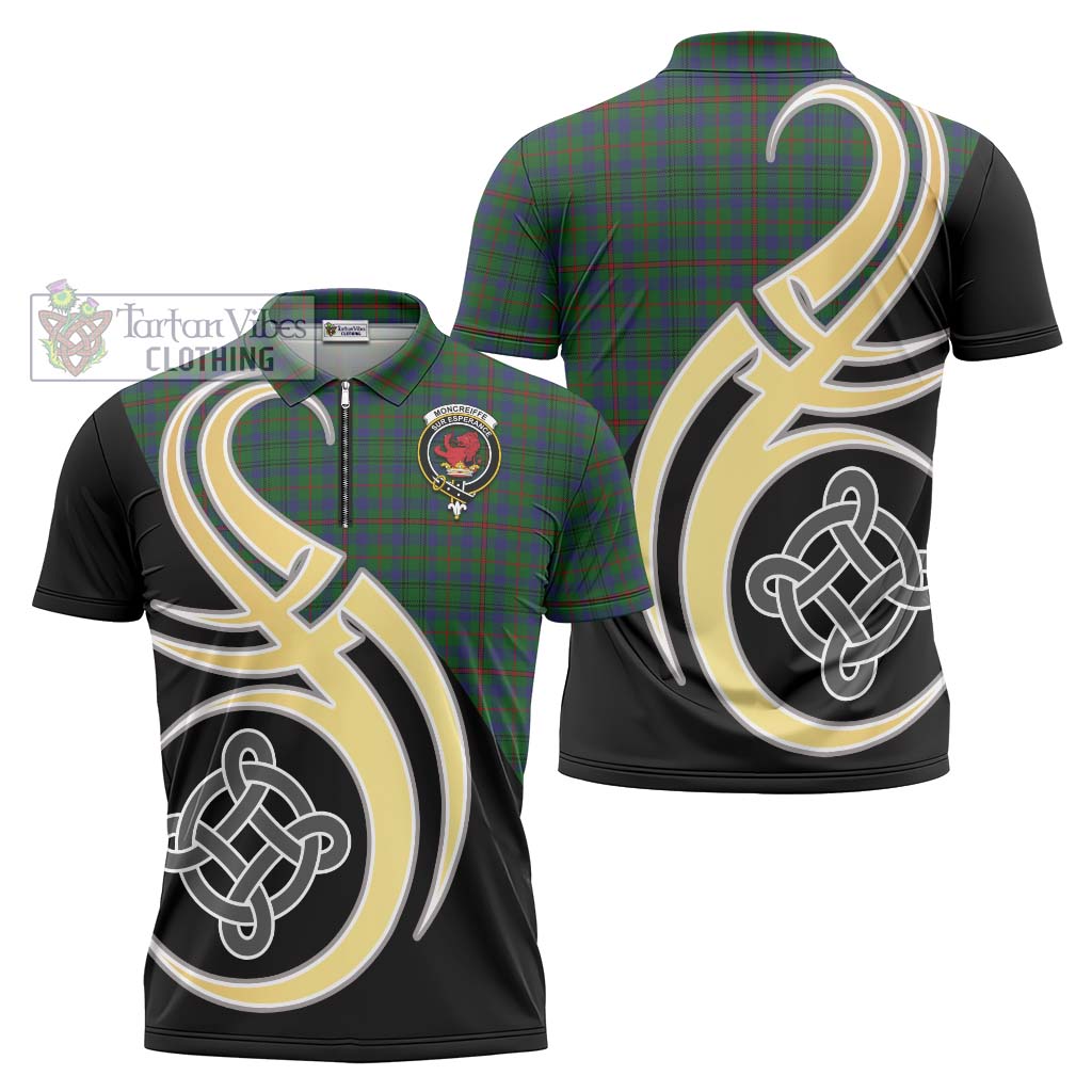 Tartan Vibes Clothing Moncreiffe of Atholl Tartan Zipper Polo Shirt with Family Crest and Celtic Symbol Style