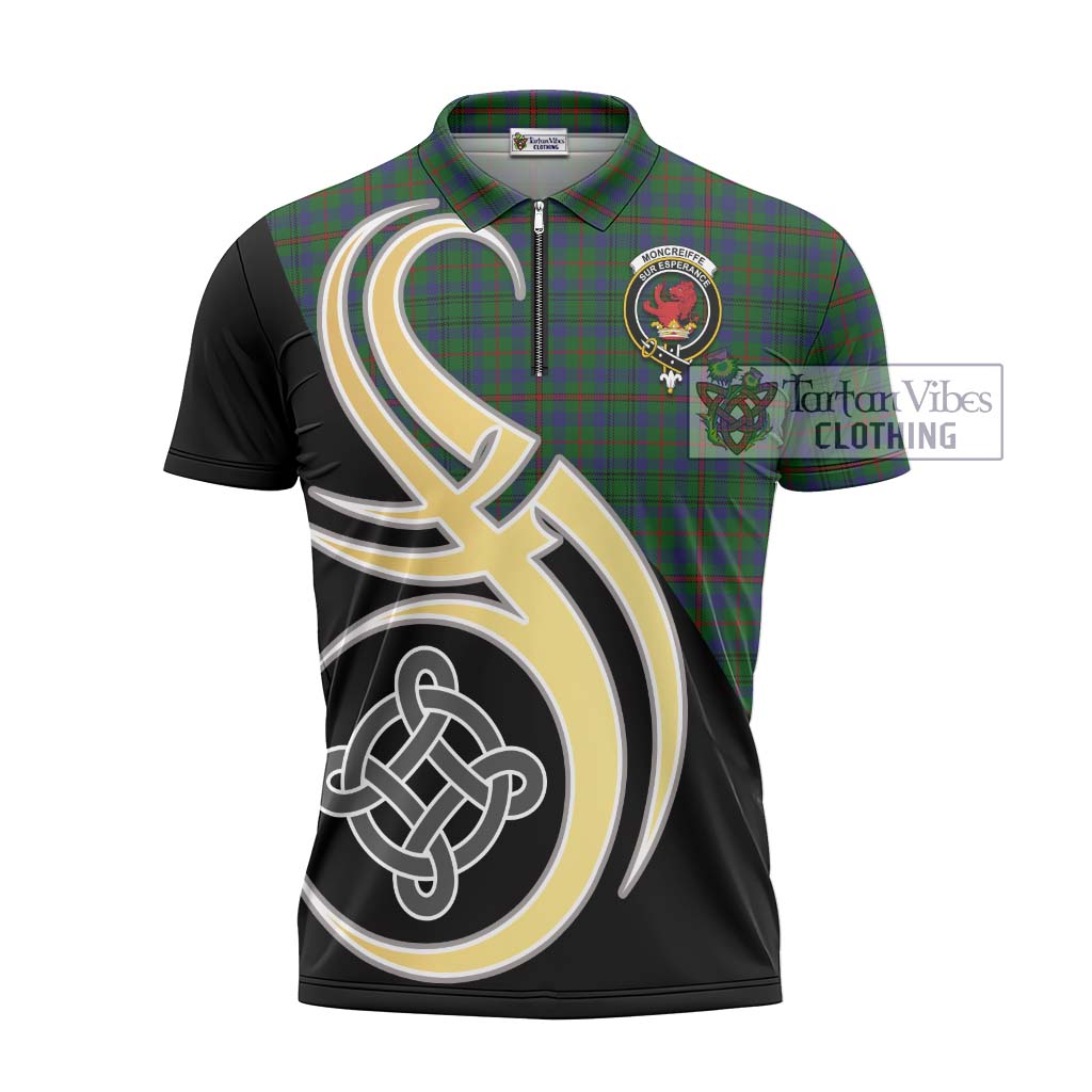 Tartan Vibes Clothing Moncreiffe of Atholl Tartan Zipper Polo Shirt with Family Crest and Celtic Symbol Style