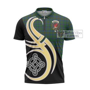 Moncreiffe of Atholl Tartan Zipper Polo Shirt with Family Crest and Celtic Symbol Style