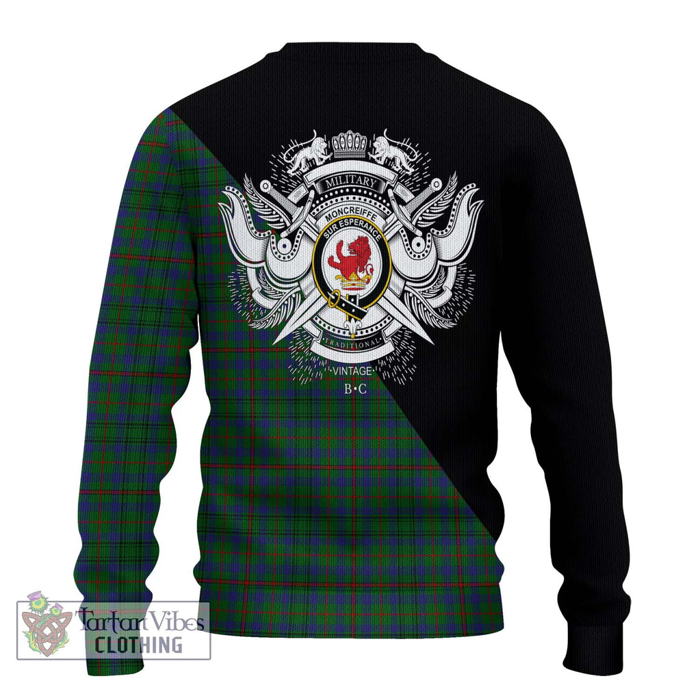 Moncreiffe of Atholl Tartan Knitted Sweater with Family Crest and Military Logo Style - Tartanvibesclothing Shop