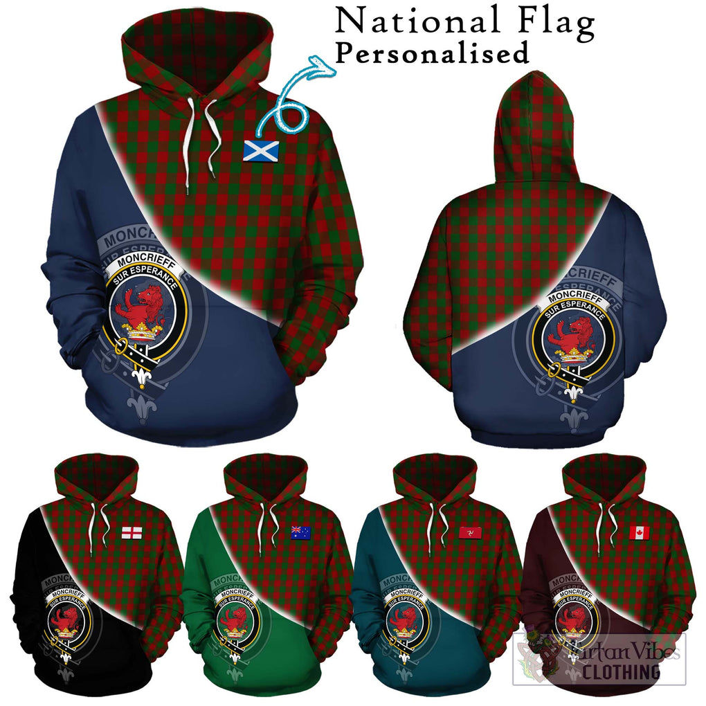 Moncrieff (Moncreiffe) Tartan Hoodie with Personalised National Flag and Family Crest Half Style Zip Hoodie - Tartanvibesclothing Shop