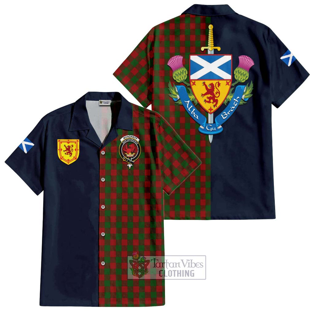 Tartan Vibes Clothing Moncrieff Tartan Short Sleeve Button Shirt with Scottish Lion Royal Arm Half Style