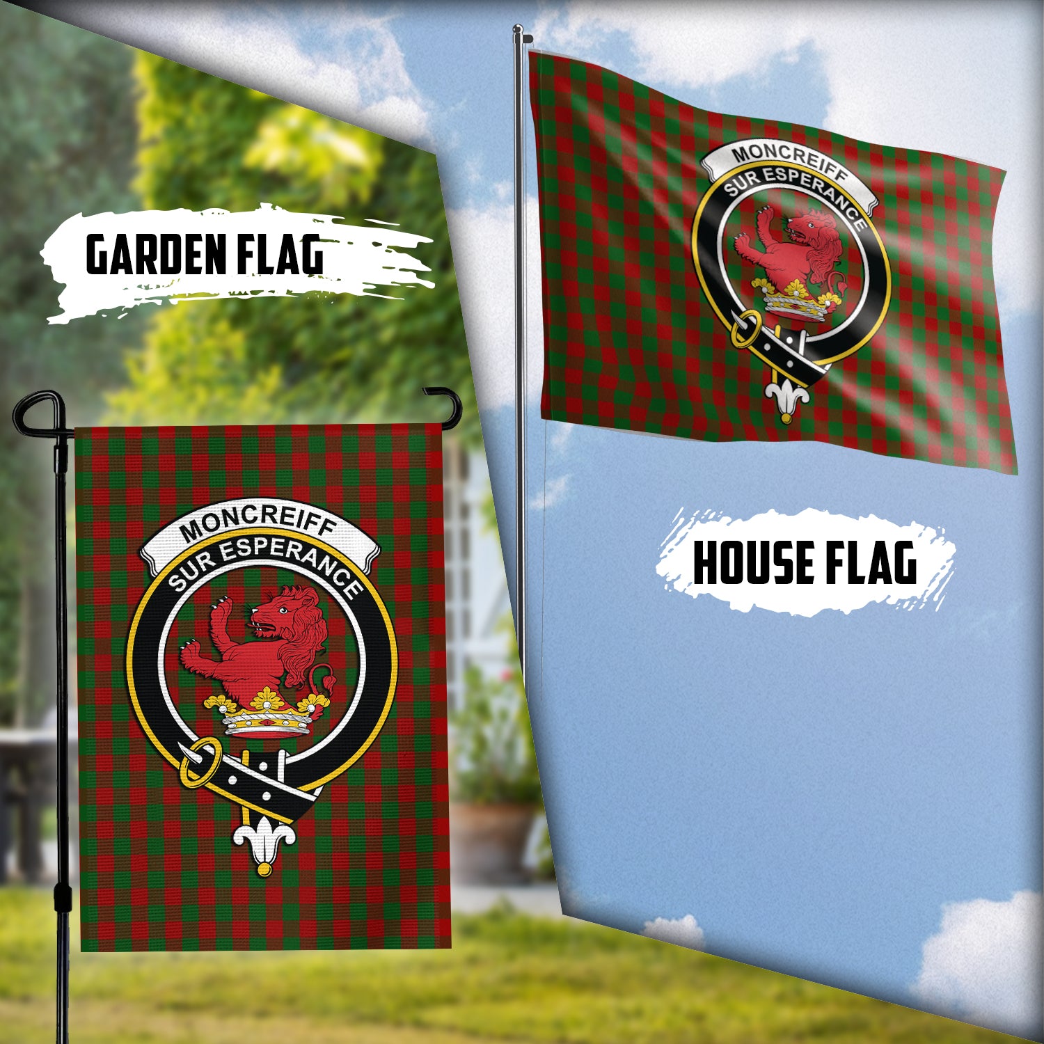 Moncrieff (Moncreiffe) Tartan Flag with Family Crest Garden Flag (Vertical) - Tartan Vibes Clothing