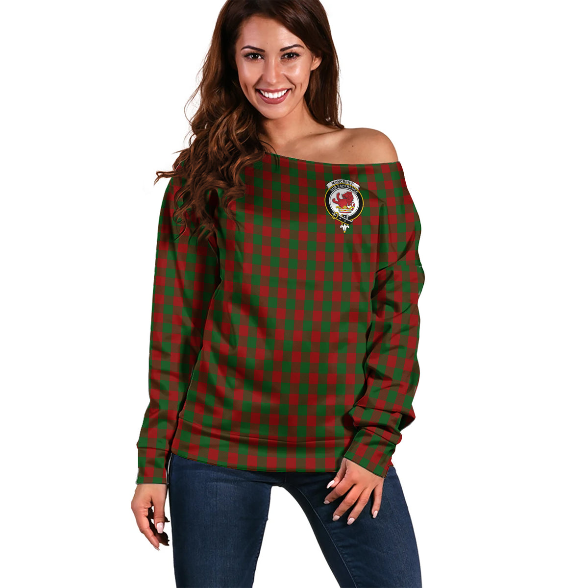 Moncrieff (Moncreiffe) Tartan Off Shoulder Women Sweater with Family Crest Women - Tartan Vibes Clothing