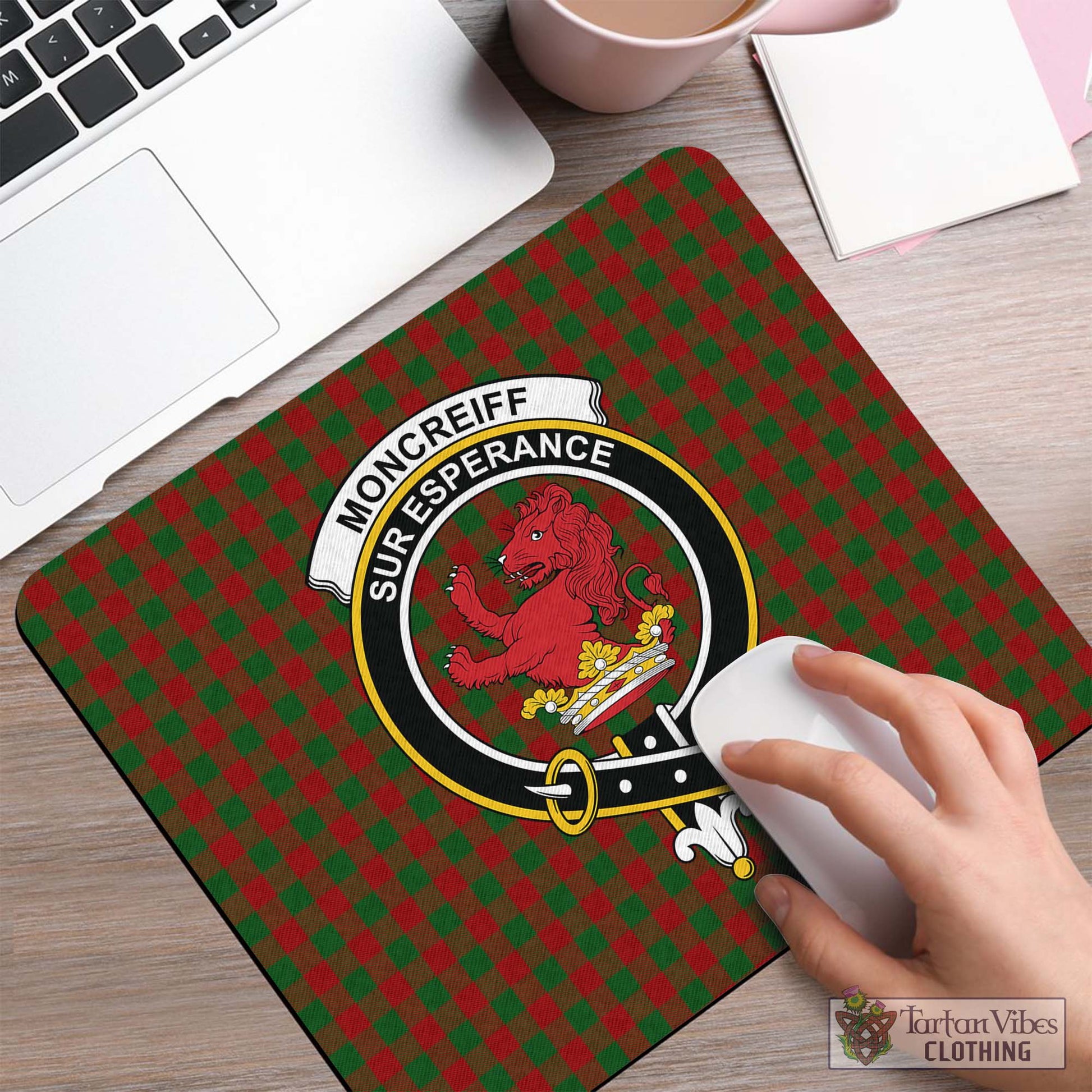 Tartan Vibes Clothing Moncrieff Tartan Mouse Pad with Family Crest