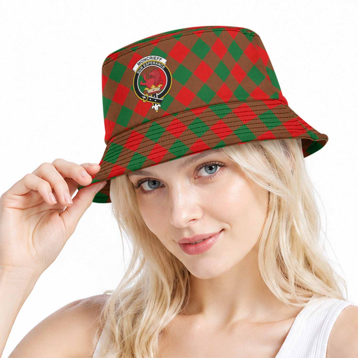 Moncrieff (Moncreiffe) Tartan Bucket Hat with Family Crest Bucket Hat One Size - Tartan Vibes Clothing