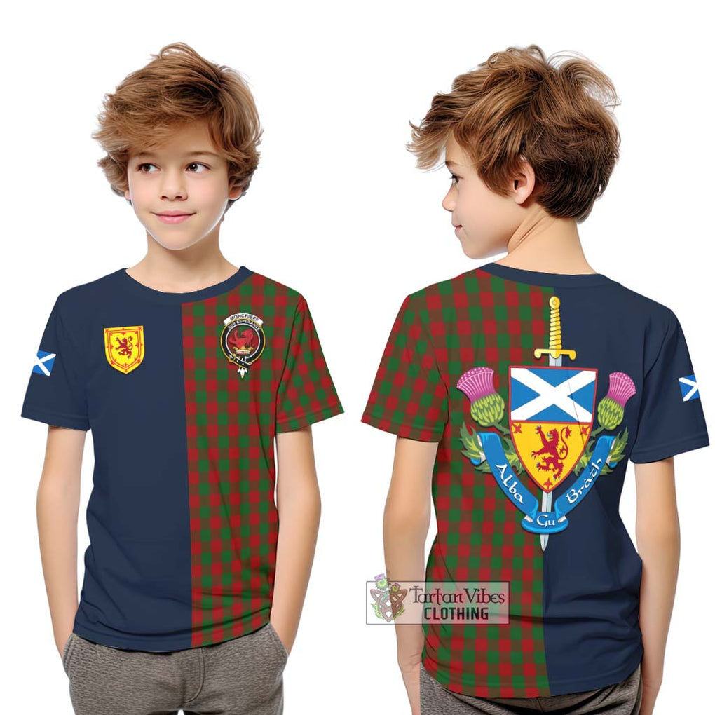 Tartan Vibes Clothing Moncrieff Tartan Kid T-Shirt with Scottish Lion Royal Arm Half Style