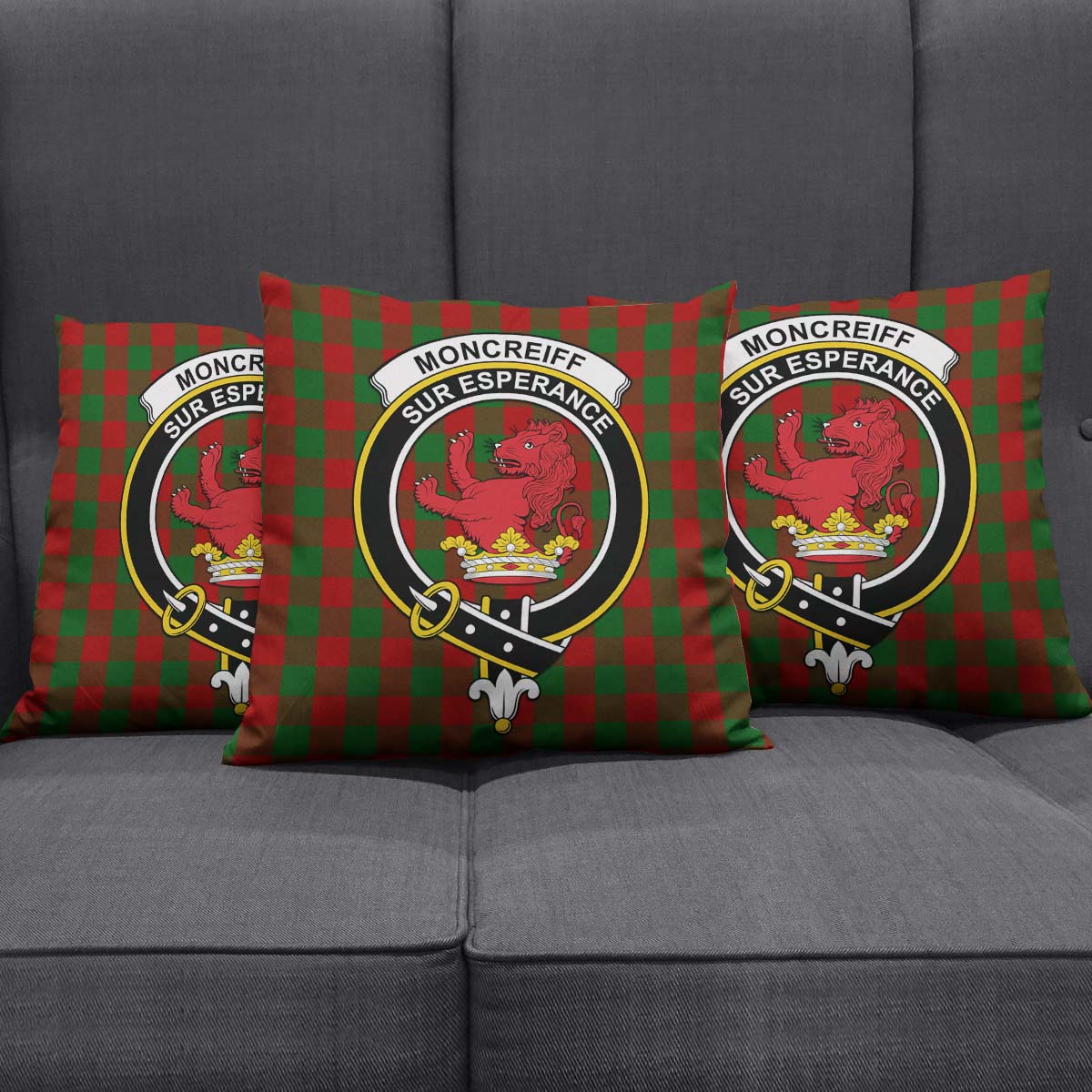 Moncrieff Tartan Pillow Cover with Family Crest Square Pillow Cover - Tartanvibesclothing