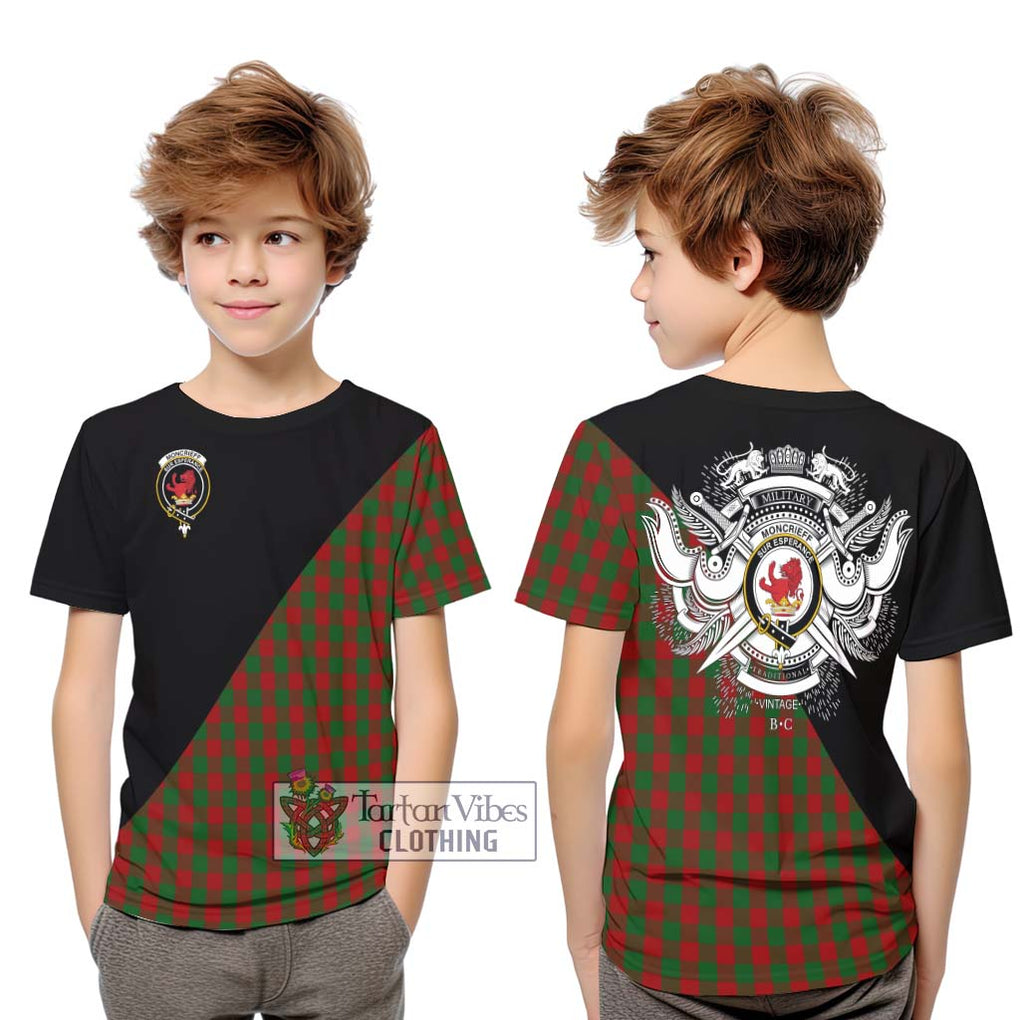 Moncrieff (Moncreiffe) Tartan Kid T-Shirt with Family Crest and Military Logo Style Youth XL Size14 - Tartanvibesclothing Shop