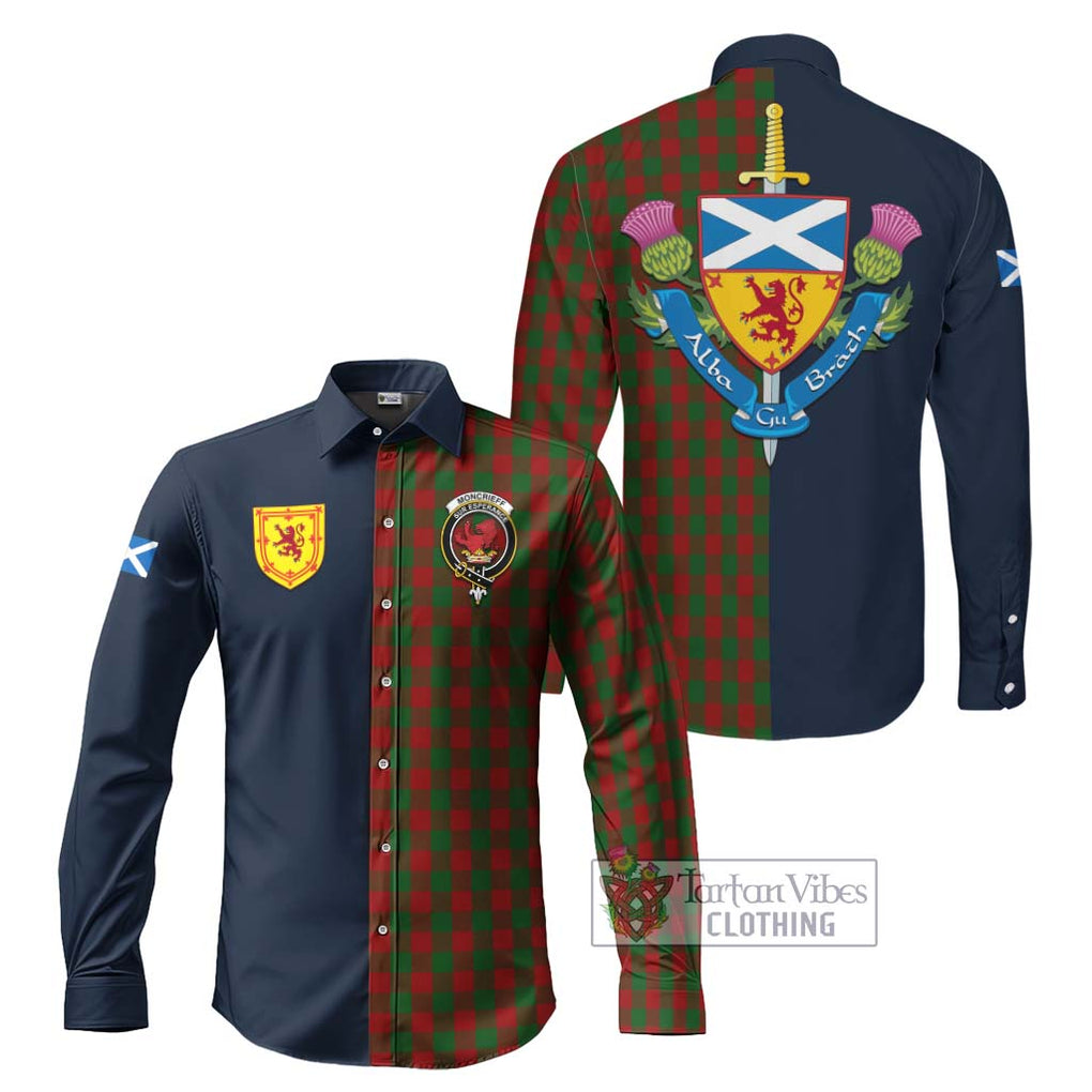 Tartan Vibes Clothing Moncrieff Tartan Long Sleeve Button Shirt with Scottish Lion Royal Arm Half Style