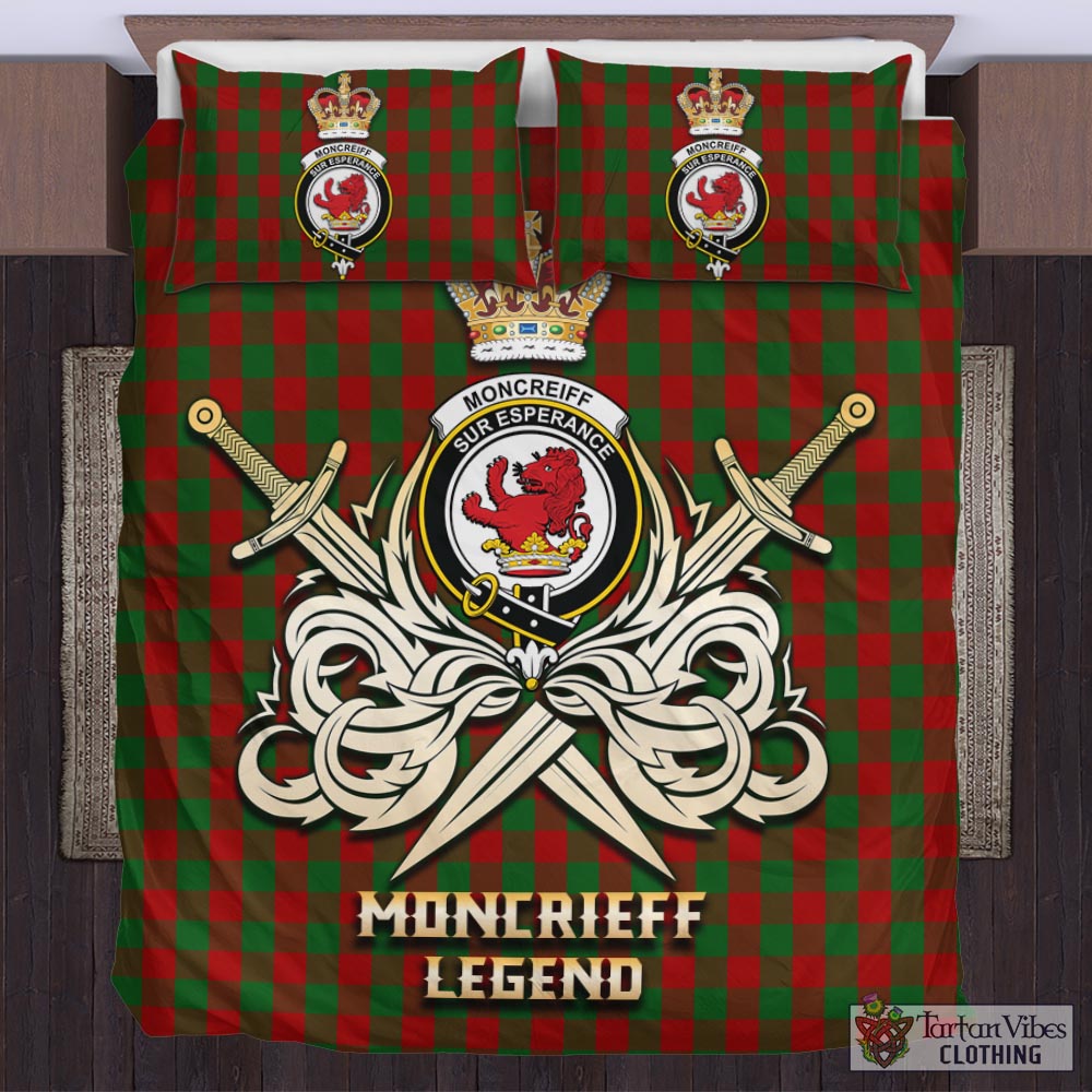 Tartan Vibes Clothing Moncrieff Tartan Bedding Set with Clan Crest and the Golden Sword of Courageous Legacy