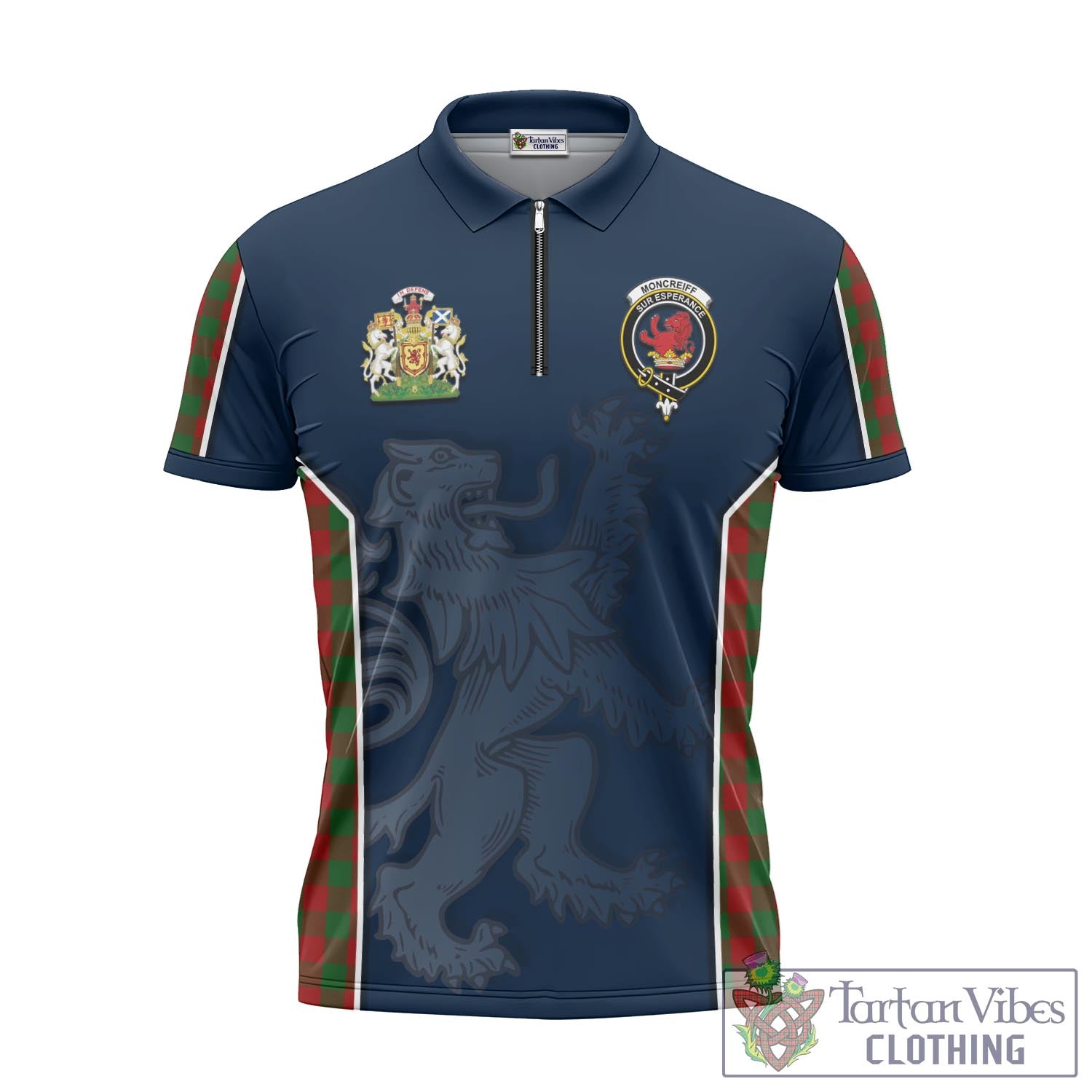 Tartan Vibes Clothing Moncrieff Tartan Zipper Polo Shirt with Family Crest and Lion Rampant Vibes Sport Style