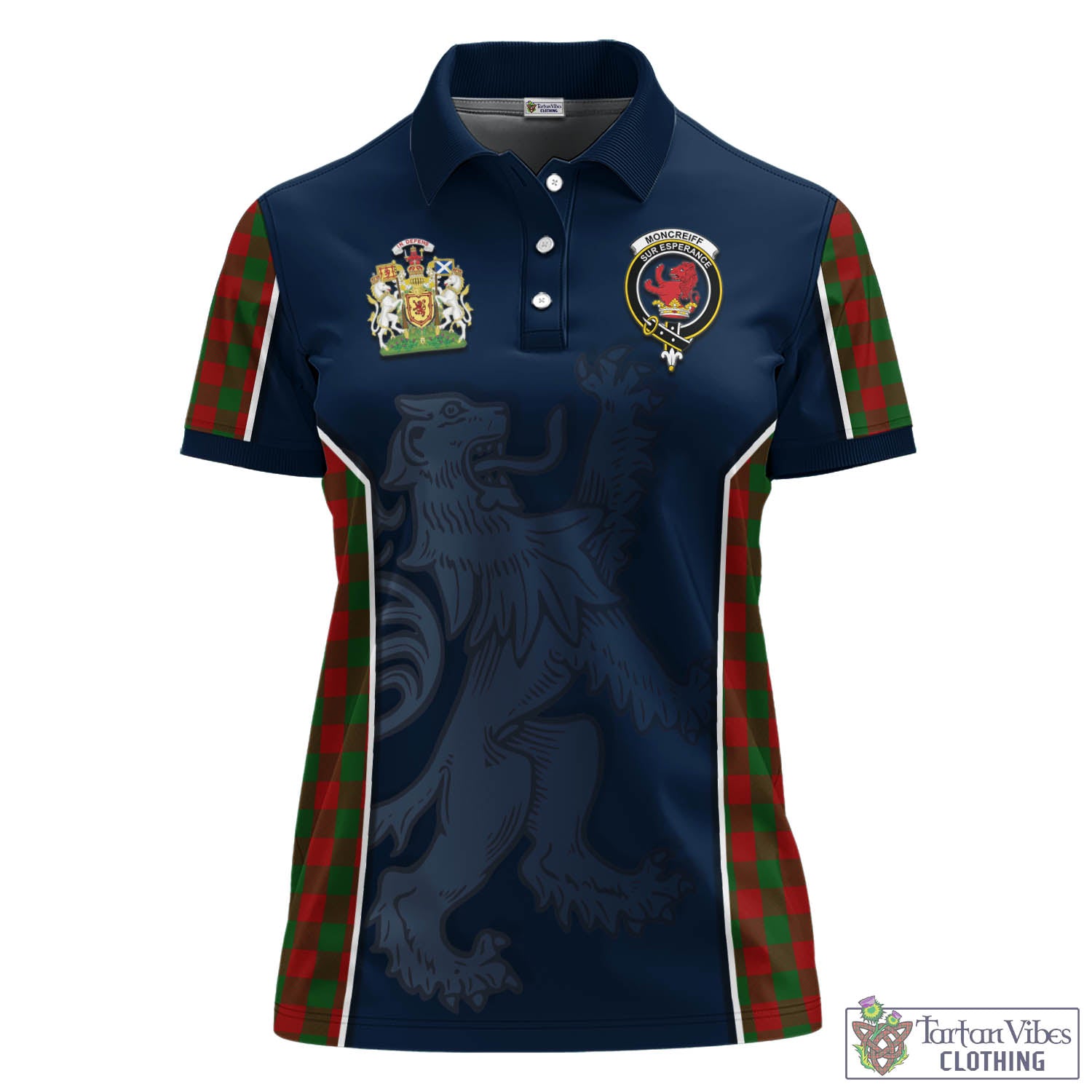 Moncrieff (Moncreiffe) Tartan Women's Polo Shirt with Family Crest and Lion Rampant Vibes Sport Style - Tartan Vibes Clothing