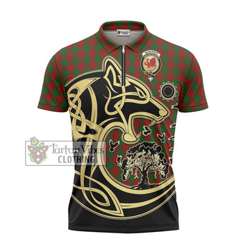 Moncrieff (Moncreiffe) Tartan Zipper Polo Shirt with Family Crest Celtic Wolf Style