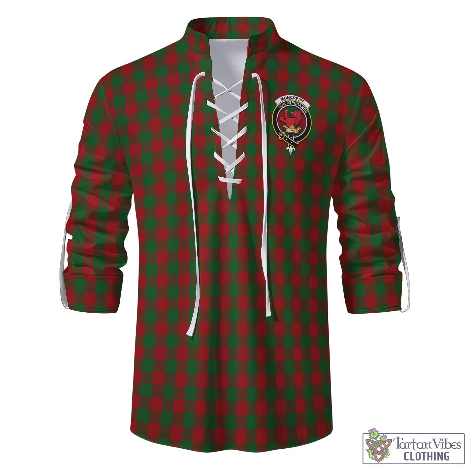 Tartan Vibes Clothing Moncrieff Tartan Men's Scottish Traditional Jacobite Ghillie Kilt Shirt with Family Crest